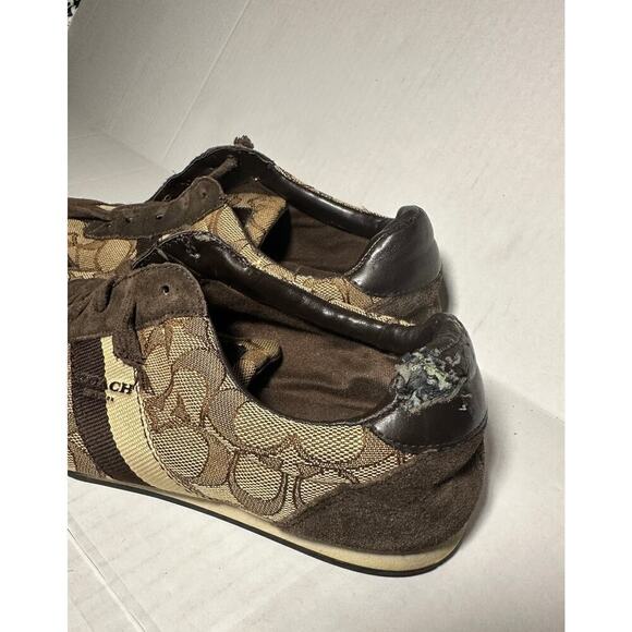 Authentic Coach Size 7.5 Brown Kelson Suede Flawed Sneakers Signature Logo - Picture 3 of 6